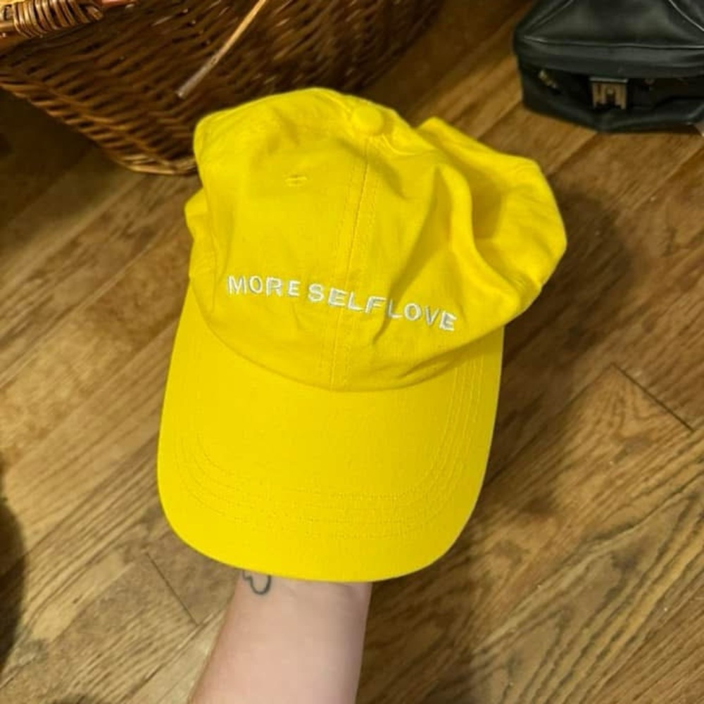 Yellow Women Cap with Embroidered Message